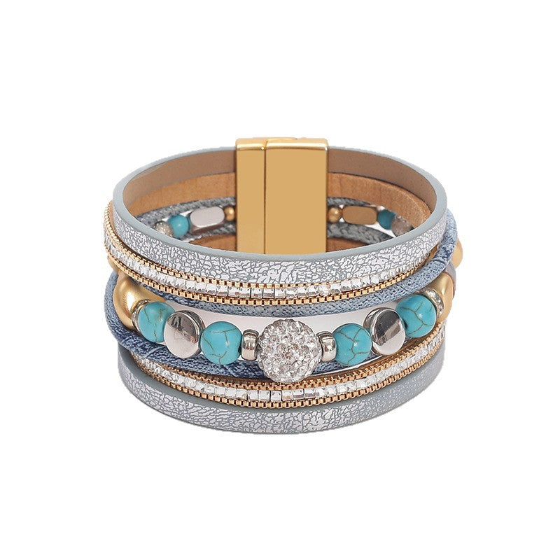 Wholesale Bracelet retro multi-layer magnetic buckle leather bracelet